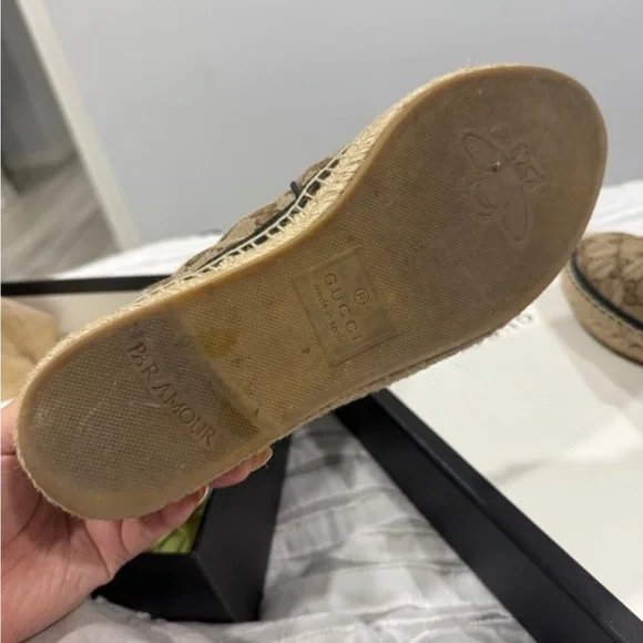 Gucci Brown and Gold Espadrille Flats with GG Monogram - Picture 7 of 9